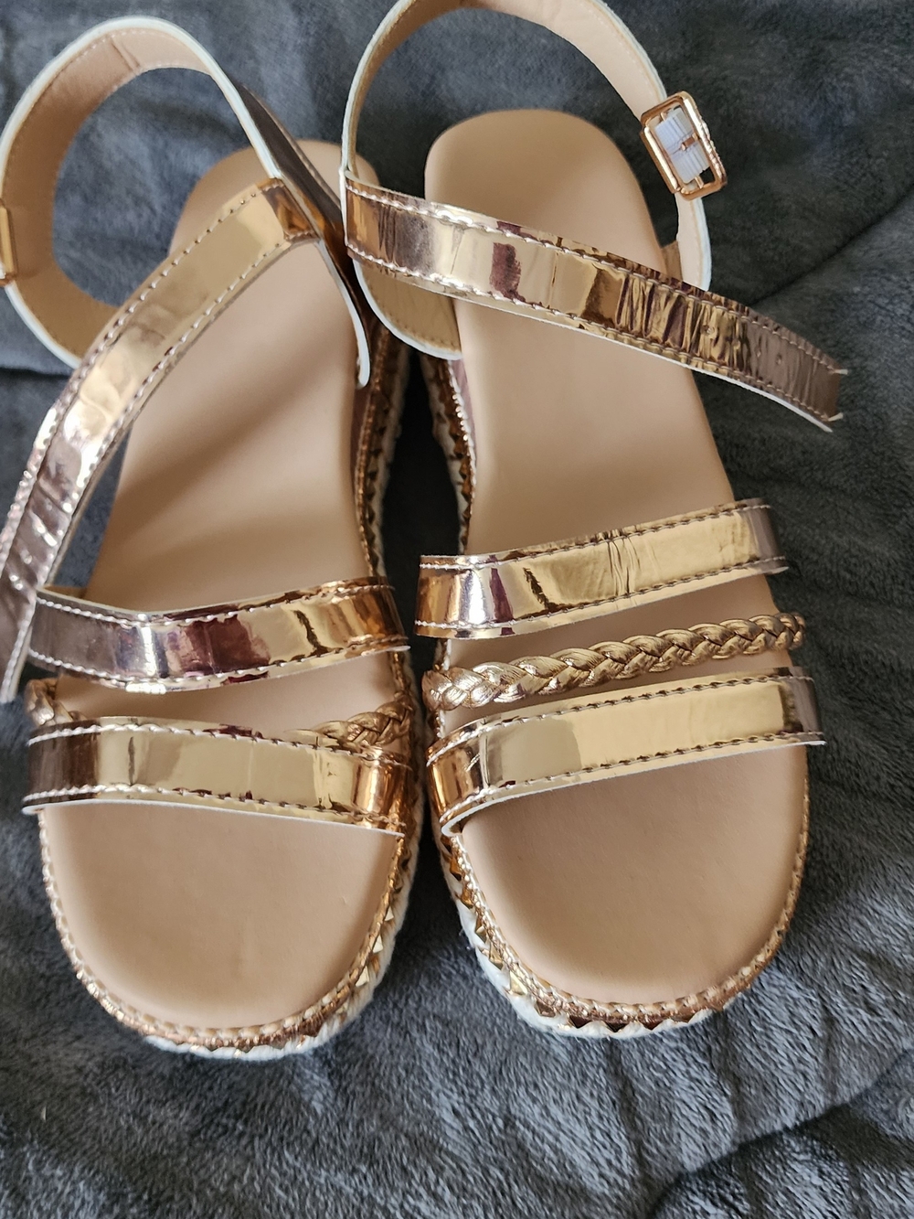 Metallic Rose Gold Braided-Strap Women's Sandals
